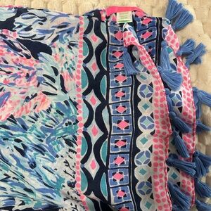 Lilly Pulitzer Blue and Pink Tassel Scarf